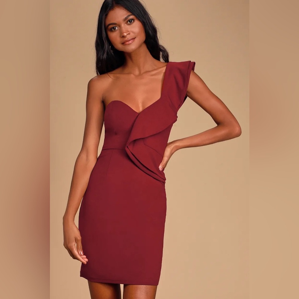 Lulu's Red Asymmetrical Ruffled Bodycon Dress